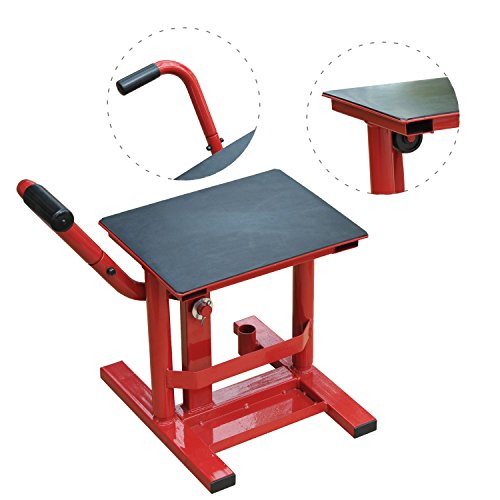 HOMCOM Caballete Tipo Soporte Elevador de Motocross de Acero Plataforma Tipo Peana Universal para Reparación y Estacionamiento Accesorio de Motos Altura Ajustable 28x34x30-40cm Carga 150kg Color Rojo