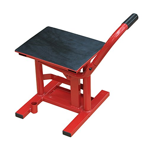 HOMCOM Caballete Tipo Soporte Elevador de Motocross de Acero Plataforma Tipo Peana Universal para Reparación y Estacionamiento Accesorio de Motos Altura Ajustable 28x34x30-40cm Carga 150kg Color Rojo