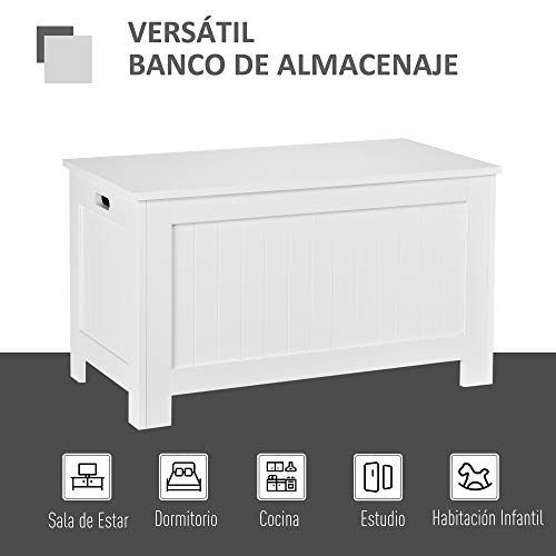 HOMCOM Casillero de Madera para Almacenamiento de Ropa Juguetes Banco para Almacenaje para Salón Habitación y Baño Carga de 20kg Blanco 81x40x46cm