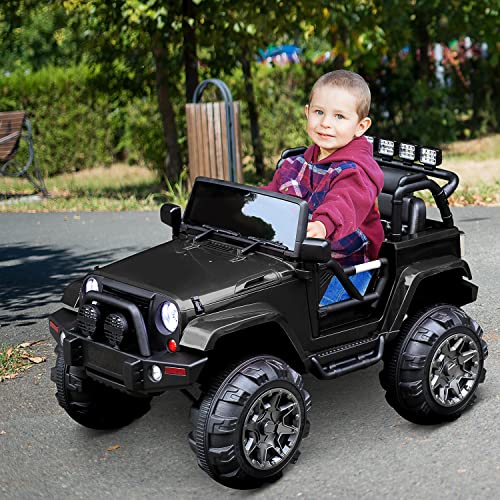 HOMCOM Coche Eléctrico Todoterreno con Mando a Distancia MP3 Luces y Sonidos Apertura de Puerta Batería 12V Control Remoto Carga 30kg para Niños +3 Años 128x78x76cm