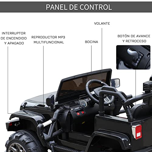 HOMCOM Coche Eléctrico Todoterreno con Mando a Distancia MP3 Luces y Sonidos Apertura de Puerta Batería 12V Control Remoto Carga 30kg para Niños +3 Años 128x78x76cm