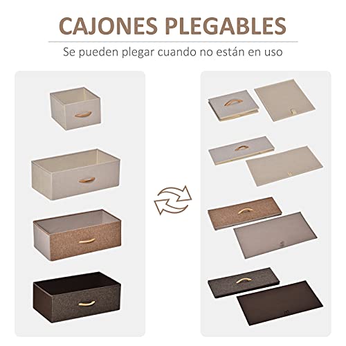 HOMCOM Cómoda de Tela con 5 Cajones Extraíbles y Plegables Base Elevada Mueble de Almacenamiento para el Dormitorio Salón 58x29x99 cm Multicolor