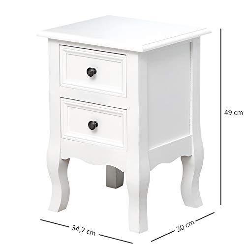 HOMCOM Conjunto de 2 Mesillas de Noche con 2 Cajones Mueble Auxiliar con Gran Espacio de Almacenaje para Dormitorios Salón 34,7x30x49cm Blanco