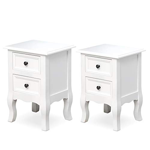 HOMCOM Conjunto de 2 Mesillas de Noche con 2 Cajones Mueble Auxiliar con Gran Espacio de Almacenaje para Dormitorios Salón 34,7x30x49cm Blanco