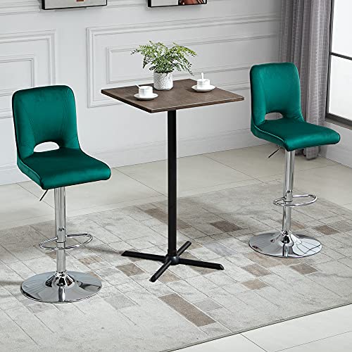 HOMCOM Conjunto de 2 Taburetes de Bar Sillas Altas Modernas con Altura Regulable y Asiento Giratoria con Marco de Metal y Reposapiés 41x51x97-117 cm Verde