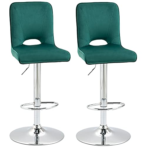 HOMCOM Conjunto de 2 Taburetes de Bar Sillas Altas Modernas con Altura Regulable y Asiento Giratoria con Marco de Metal y Reposapiés 41x51x97-117 cm Verde