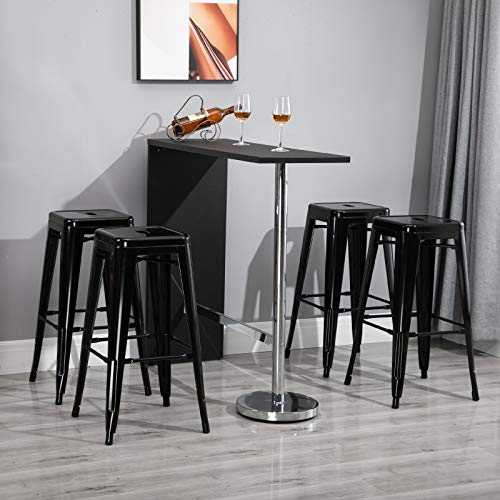 HOMCOM Conjunto de 4 Taburetes de Bar Estilo Industrial Apilables y con Reposapiés Aptos para Interiores y Exteriores 43x43x76 cm Carga hasta 120kg Negro