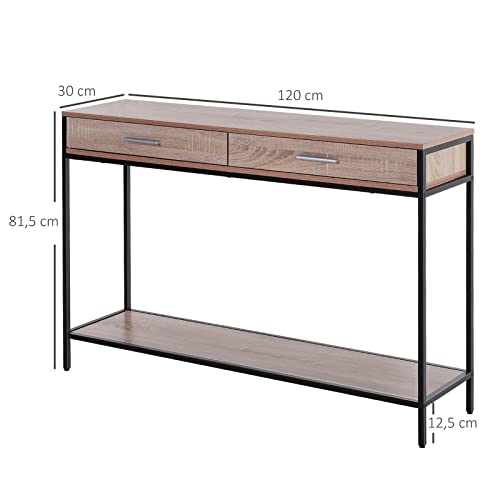 HOMCOM Consola Estrecha para Recibidor Mesa Auxiliar Estrecha para Puerta de Entrada 120x30x81.5 cm Estilo Industrial Imitación Roble