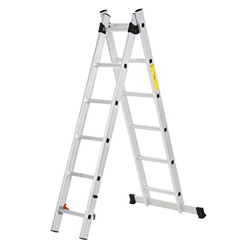 HOMCOM Escalera Aluminio con Estructura Triangular de Tijera Plegable Portátil 2 Formas de Uso Pie Antideslizante Articulación Rail Máx. 150kg Altura 160-249cm Plata