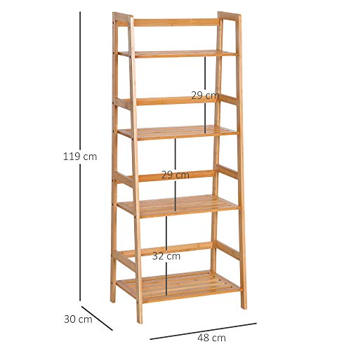 HOMCOM Estantería de Bambú 4 Niveles Estantería Escalera de Baño Librería Organizador Zapatero 48x30x119cm