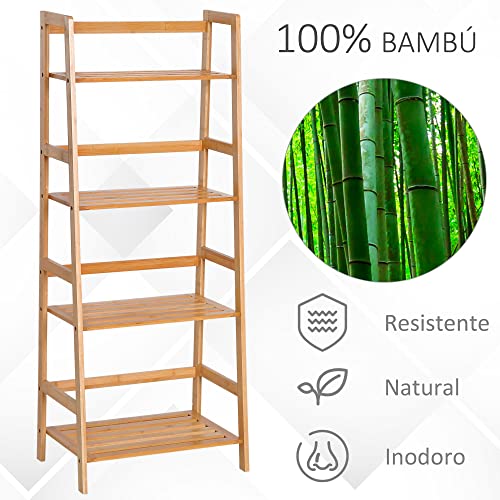 HOMCOM Estantería de Bambú 4 Niveles Estantería Escalera de Baño Librería Organizador Zapatero 48x30x119cm