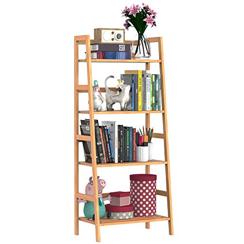 HOMCOM Estantería de Bambú 4 Niveles Estantería Escalera de Baño Librería Organizador Zapatero 48x30x119cm