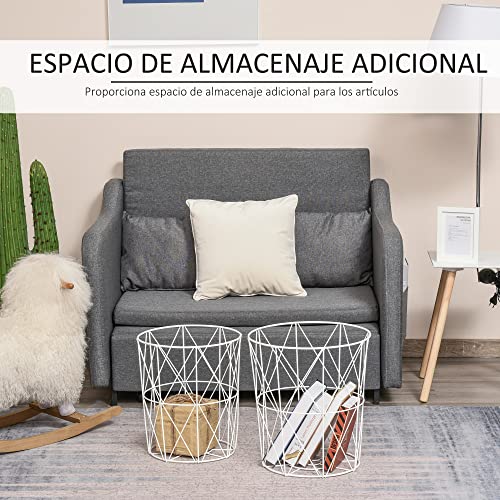 HOMCOM Juego de 2 Mesitas de Café Mesas Auxiliares de Salón Modernas con Tapa de Madera Extraíble y Estructura de Metal para Dormitorios Ø40x45 cm y Ø35x40 cm Blanco