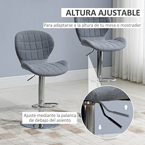 HOMCOM Juego de 2 Taburetes de Bar Modernos Taburetes Altos de Cocina Giratorios con Altura Ajustable Reposapiés y Base de Acero 47x53,5x94-113 cm Gris