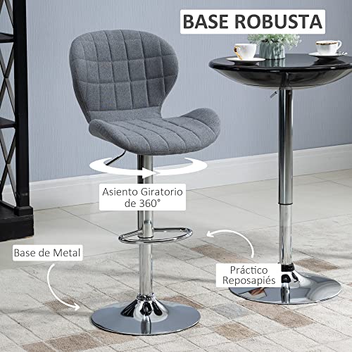 HOMCOM Juego de 2 Taburetes de Bar Modernos Taburetes Altos de Cocina Giratorios con Altura Ajustable Reposapiés y Base de Acero 47x53,5x94-113 cm Gris