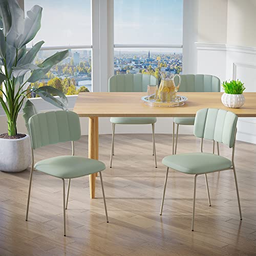 HOMCOM Juego de 4 Sillas de Comedor Apilables con Patas de Metal Estilo Moderno Nórdico para Cocina Bar Restaurante Carga Máx. 100 kg 49,5x55x81 cm Verde