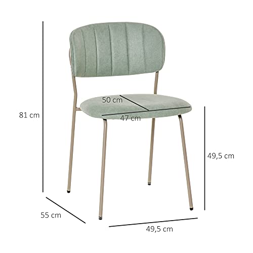 HOMCOM Juego de 4 Sillas de Comedor Apilables con Patas de Metal Estilo Moderno Nórdico para Cocina Bar Restaurante Carga Máx. 100 kg 49,5x55x81 cm Verde