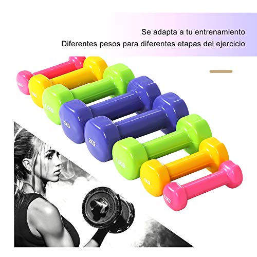 HOMCOM Juego de 8 Mancuernas 4 Pares de 0.5kg 1 kg 1.5 kg 2kg Caja Exterior para Gimnasio Ejercicios Entrenamiento en Casa Metal 41x30x8 cm Multicolor