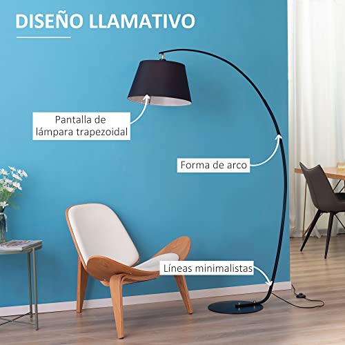 HOMCOM Lámpara de Pie en Forma Arco Moderna con Pantalla Colgante de Tela Portalámpara E27 Máx. 40 W para Salón Dormitorio Estudio 100x43x177 cm Negro