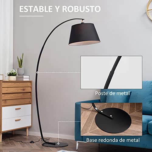 HOMCOM Lámpara de Pie en Forma Arco Moderna con Pantalla Colgante de Tela Portalámpara E27 Máx. 40 W para Salón Dormitorio Estudio 100x43x177 cm Negro