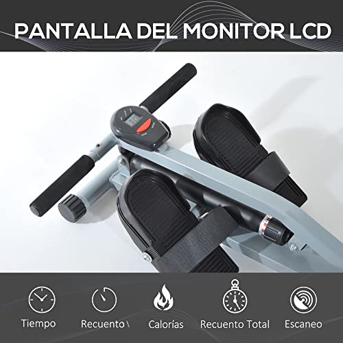 HOMCOM Máquina de Remo Ajustable con Pantalla LCD para Fitness y Ejercicios de Musculación o Resistencia para Gimnasio Casa Carga 100KG