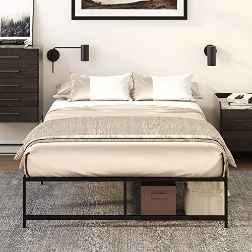 HOMCOM Marco de Cama Doble de Metal para Colchón 135x190 cm con Patas de 35 cm Estructura de Cama Matrimonio con Espacio Bajo de Almacenamiento 141,5x195x35 cm Negro