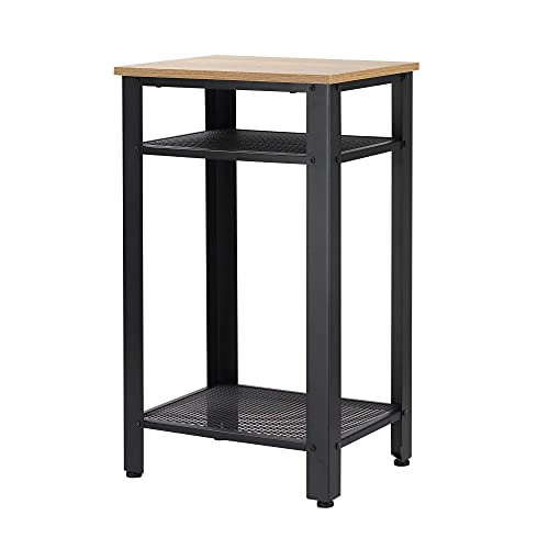 HOMCOM Mesa Auxiliar Mesita de Noche Estilo Industrial con 2 Estantes de Rejilla de Metal y Pies Ajustables para Salón Dormitorio 45x35x75 cm Roble y Negro