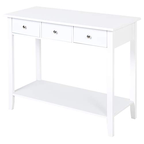 HOMCOM Mesa Auxiliar para la Entrada con 3 Cajones y 1 Estante Inferior para Gran Espacio de Almacenaje para Muebles de Recibidor Tipo Consola Clásica Vintage 90x40x75cm Blanco