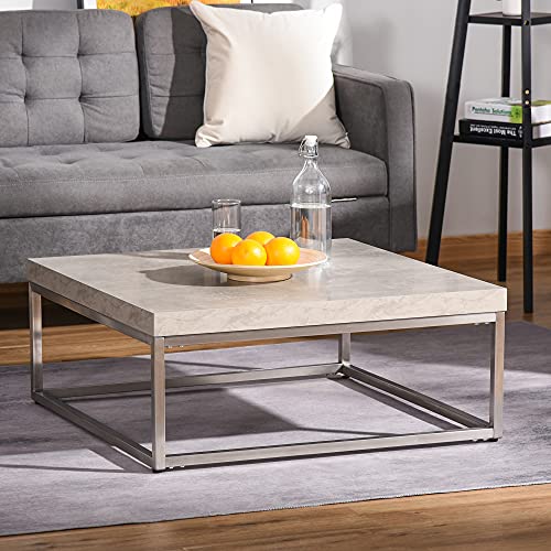 HOMCOM Mesa de Centro Cuadrada Mesa Auxiliar Multifuncional con Marco de Acero Inoxidable Estilo Moderno para Salón Sofá 80x80x34 cm Gris Cemento