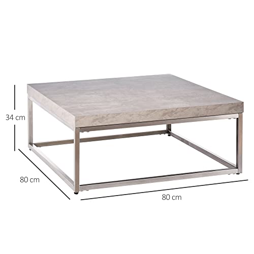 HOMCOM Mesa de Centro Cuadrada Mesa Auxiliar Multifuncional con Marco de Acero Inoxidable Estilo Moderno para Salón Sofá 80x80x34 cm Gris Cemento