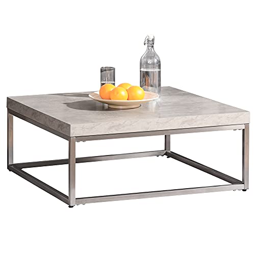 HOMCOM Mesa de Centro Cuadrada Mesa Auxiliar Multifuncional con Marco de Acero Inoxidable Estilo Moderno para Salón Sofá 80x80x34 cm Gris Cemento