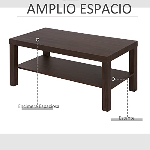 HOMCOM Mesa de Centro Mesita Café Mueble Salón Comedor Mesa Auxiliar Madera de 2 Niveles Mesa para Sofá Sala de Estar 90x45x40.5cm Nogal