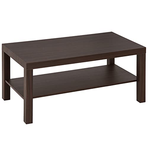 HOMCOM Mesa de Centro Mesita Café Mueble Salón Comedor Mesa Auxiliar Madera de 2 Niveles Mesa para Sofá Sala de Estar 90x45x40.5cm Nogal