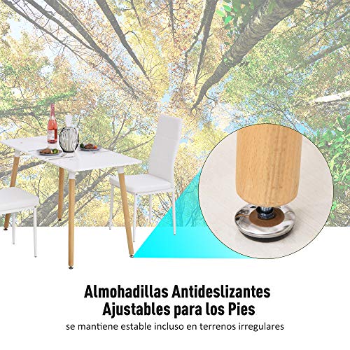 HOMCOM Mesa de Comedor de Estilo Nórdico Moderno con Patas de Madera de Haya Estructura de Metal con Almohadillas Ajustables 120x60x75 cm Blanco