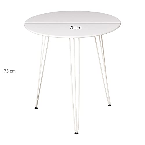 HOMCOM Mesa de Comedor Redonda con Patas de Horquilla Metálicas Estilo Moderno Nórdico para Cocina Salón Cafetería Bar Ø70x75 cm Blanco