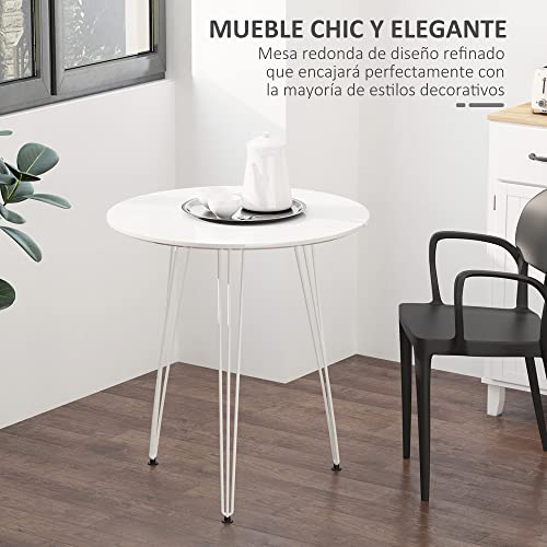 HOMCOM Mesa de Comedor Redonda con Patas de Horquilla Metálicas Estilo Moderno Nórdico para Cocina Salón Cafetería Bar Ø70x75 cm Blanco