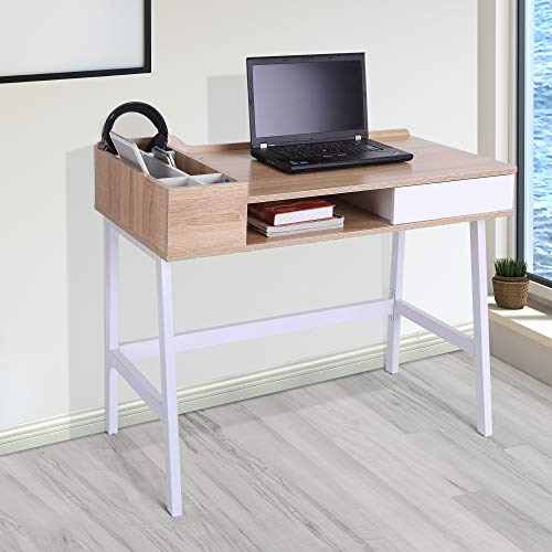 HOMCOM Mesa de Ordenador Escritorio de Computadora para Oficina Despacho Estudio con Cajón Estante Compartimientos de Almacenaje 100x55x81.5cm Madera y Metal