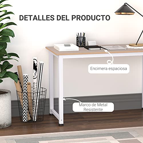 HOMCOM Mesa de Ordenador Escritorio para Hogar Oficina con Pies Ajustables Mobiliario Simple de Oficina 120x60x76cm Carga 100kg Marco Metal