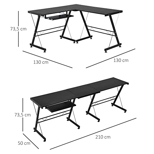 HOMCOM Mesa de Ordenador PC Escritorio para Oficina Hogar 2 Tipos Mesa Esquinera Forma L Escritorio Recta Marco Acero