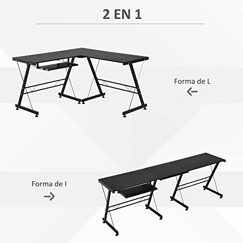 HOMCOM Mesa de Ordenador PC Escritorio para Oficina Hogar 2 Tipos Mesa Esquinera Forma L Escritorio Recta Marco Acero