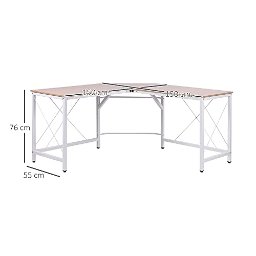 HOMCOM Mesa de Ordenador PC Escritorio para Oficina Hogar Tipo Mesa Esquinera Forma L Marco Acero 150x150x76cm