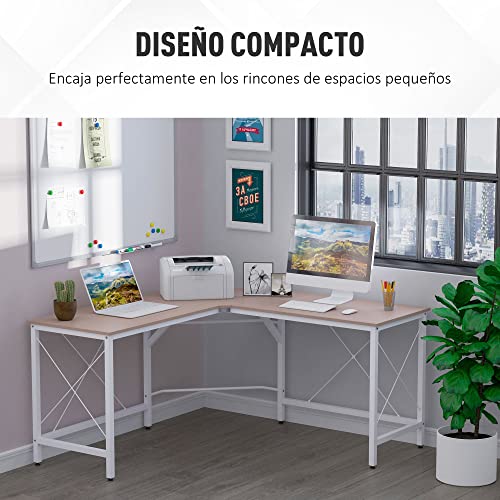 HOMCOM Mesa de Ordenador PC Escritorio para Oficina Hogar Tipo Mesa Esquinera Forma L Marco Acero 150x150x76cm