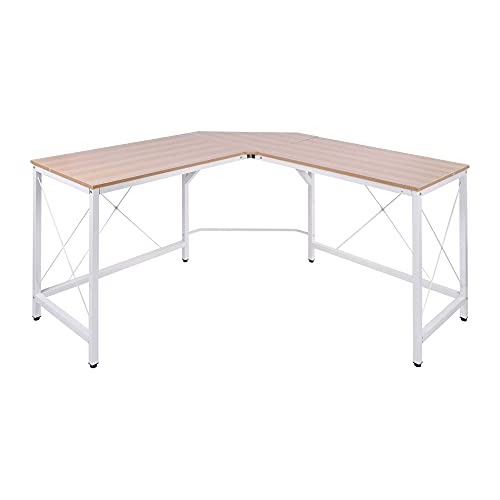 HOMCOM Mesa de Ordenador PC Escritorio para Oficina Hogar Tipo Mesa Esquinera Forma L Marco Acero 150x150x76cm