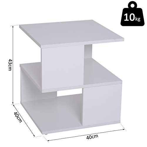 HOMCOM Mesilla de Centro Mesita de Noche Mesa de Café Té Mesita Auxiliar 2 Niveles para Salón Dormitorio Librería Estante de Almacenamiento 40x40x43cm Blanco