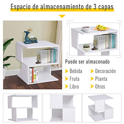 HOMCOM Mesilla de Centro Mesita de Noche Mesa de Café Té Mesita Auxiliar 2 Niveles para Salón Dormitorio Librería Estante de Almacenamiento 40x40x43cm Blanco