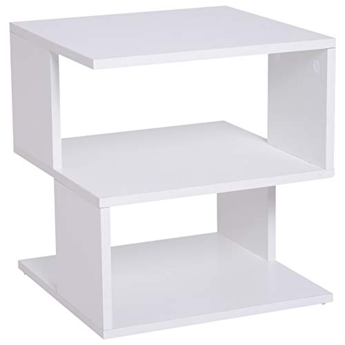 HOMCOM Mesilla de Centro Mesita de Noche Mesa de Café Té Mesita Auxiliar 2 Niveles para Salón Dormitorio Librería Estante de Almacenamiento 40x40x43cm Blanco