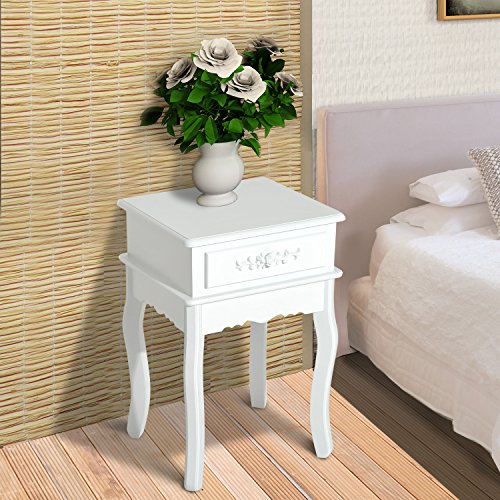 HOMCOM Mesita de Noche con 1 Cajón Mesa Auxiliar de Madera para Dormitorio Salón Estilo Moderno 40x35x60 cm Blanco