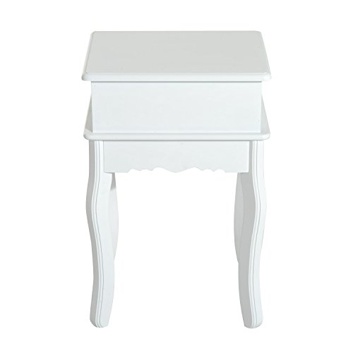 HOMCOM Mesita de Noche con 1 Cajón Mesa Auxiliar de Madera para Dormitorio Salón Estilo Moderno 40x35x60 cm Blanco