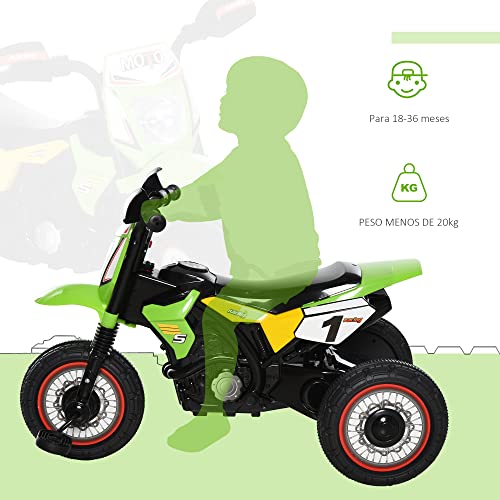 HOMCOM Moto Correpasillos Infantil para Niños de +18 Meses con Apariencia de Moto de Montaña con 3 Ruedas con Luces y Sonido Pedales Diseño Único 71x40x51 cm Verde