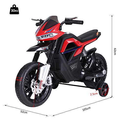 HOMCOM Moto Eléctrica para Niños 3+ años Moto de Juguete Infantil Batería 6V con Luces y Música 105x52.3x62.3cm